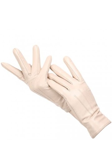 Gants de conduite en cuir de mouton véritable pour femme - Pour lhiver - Pour écran tactile - Doublure cachemire, Beige clai