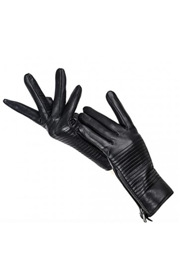 Gants dhiver tendance en peau de mouton noir pour femme, confortables et chauds