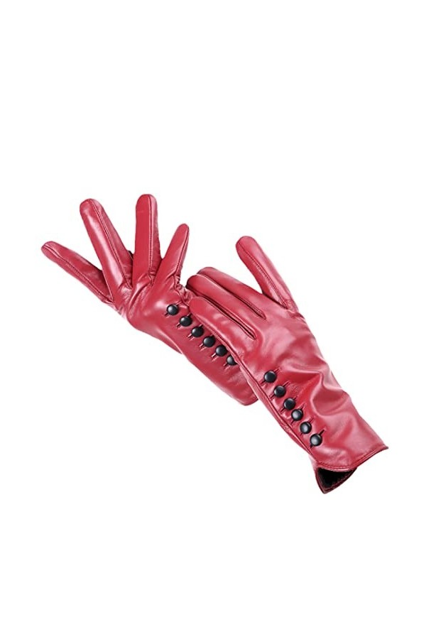 Gants dhiver en cuir pour femme avec doublure en laine polaire pour écran tactile