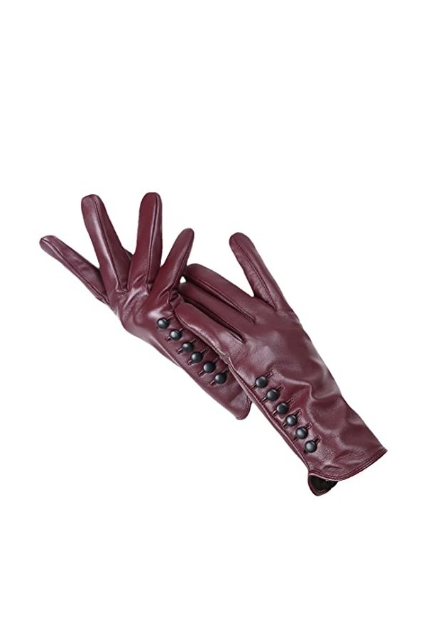 Gants dhiver en cuir pour femme avec doublure en laine polaire pour écran tactile