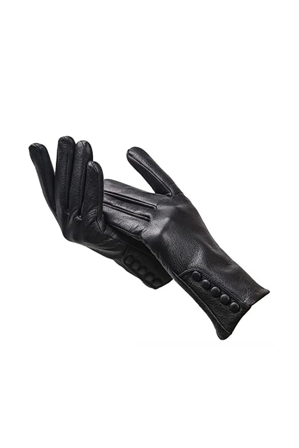 Gants dhiver chauds en cuir pour femme avec boucle latérale, Gants pour écran tactile., 7