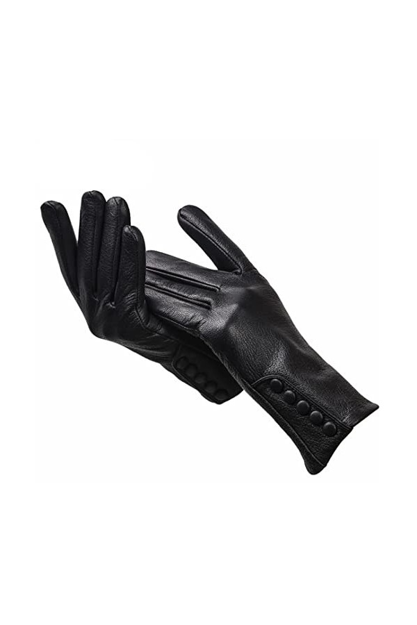 Gants dhiver chauds en cuir pour femme avec boucle latérale, Gants pour écran tactile., 7