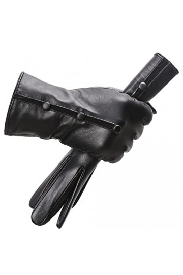 Gants dhiver en cuir pour femme Noir, Noir , 7.5