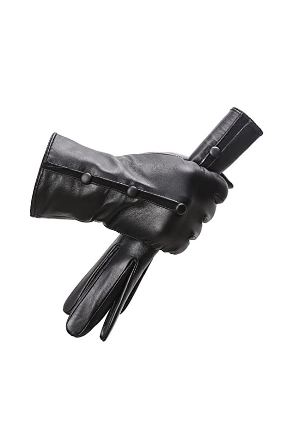 Gants dhiver en cuir pour femme Noir, Noir , 7.5