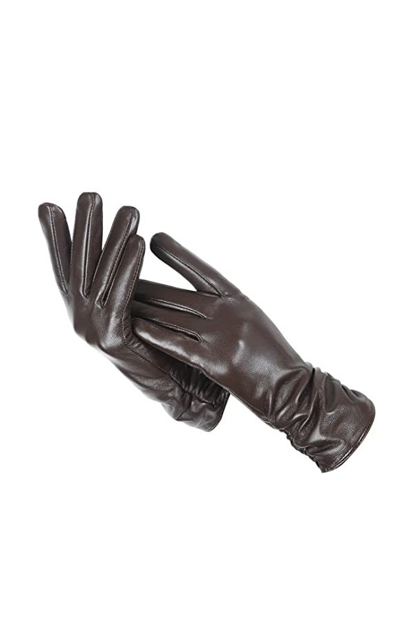 Gants dhiver classiques en cuir plissé pour femme - Couleur : cuir véritable - Pour femme