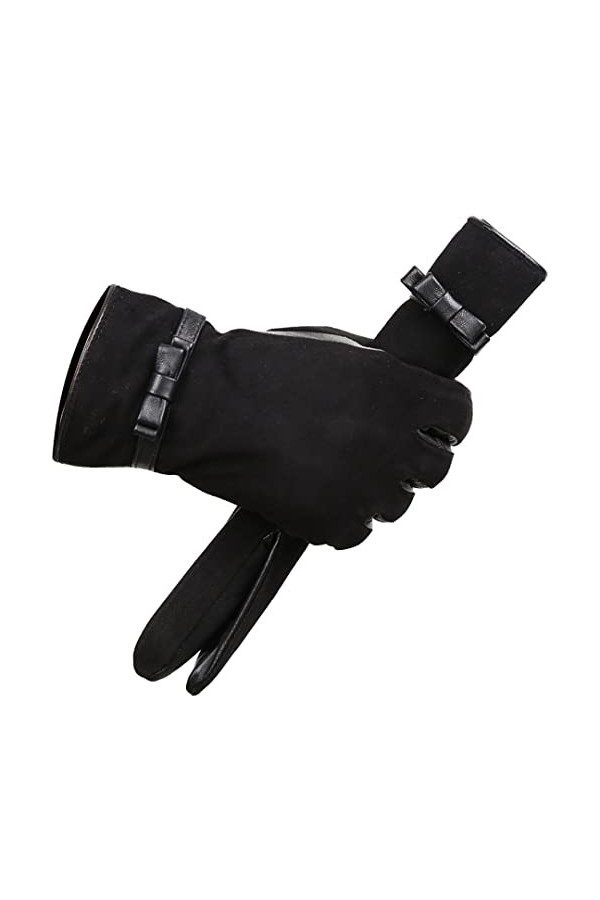 Gants dhiver en cuir de mouton noir pour femme, Noir , 36