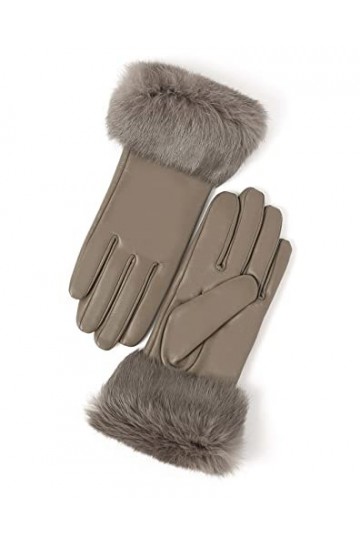 YISEVEN Gants en Cuir Peau de Mouton Véritable Femme Nouveau Hiver Écran Tactile Chaud Lapin Fourrure Laine Doublée Elégante 