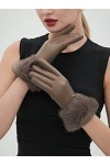 YISEVEN Gants en Cuir Peau de Mouton Véritable Femme Nouveau Hiver Écran Tactile Chaud Lapin Fourrure Laine Doublée Elégante 