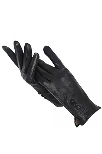 Gants simples et chauds en cuir pour femmes, moufles dhiver pour femmes, gants noirs pour femmes, Noir , XS