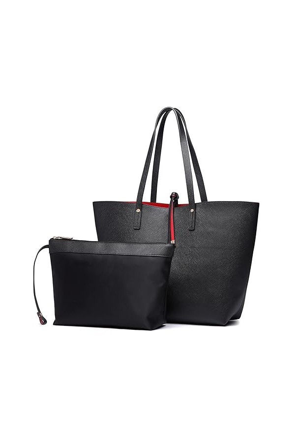 Miss Lulu Sac Porté Main Bandoulière Femme Double Face en PU Cuir Cabas Set de 2,Noir,Taille unique