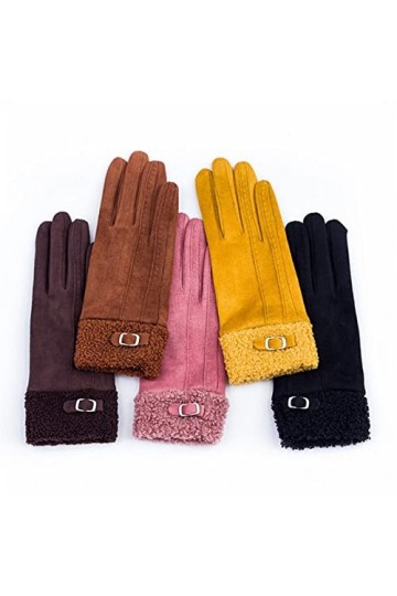INGVY Gants dhiver pour femmes en daim avec velours - Gants déquitation complets - Gants chauds pour femme - Ceinture en pe
