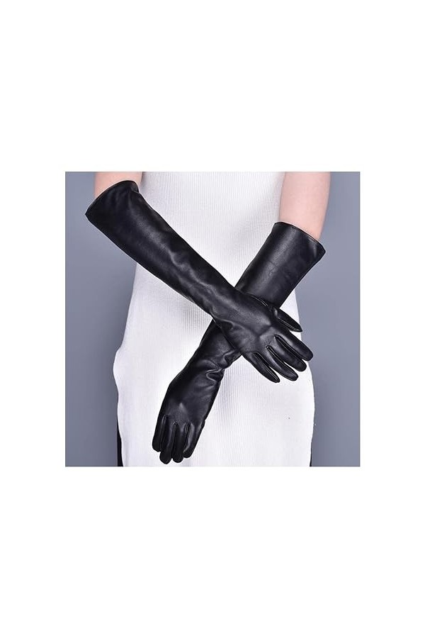 TJOIUY Gants dhiver Gants dhiver en Cuir véritable Femmes Noir véritable écran Tactile en Peau de Mouton Long Gant Polaire 