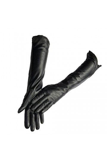 Gants dhiver en peau de mouton pour femme - Moufles en cuir pour femme - Style long pour garder au chaud, Noir , 36
