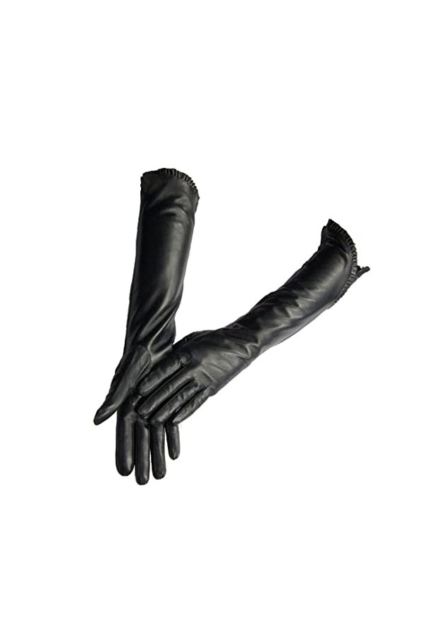 Gants dhiver en peau de mouton pour femme - Moufles en cuir pour femme - Style long pour garder au chaud, Noir , 36