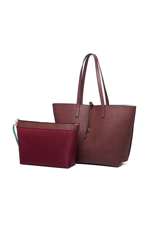 Miss Lulu Sac Porté Main Bandoulière Femme Double Face en PU Cuir Cabas Set de 2,Noir,Taille unique