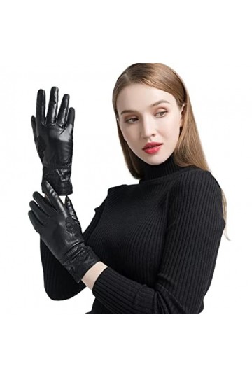 Gant Femme Gants En Cuir Véritable Pour Femmes Gants En Cuir De Chèvre Noir Doublure Chaude En Hiver Gants De Broderie Noir S