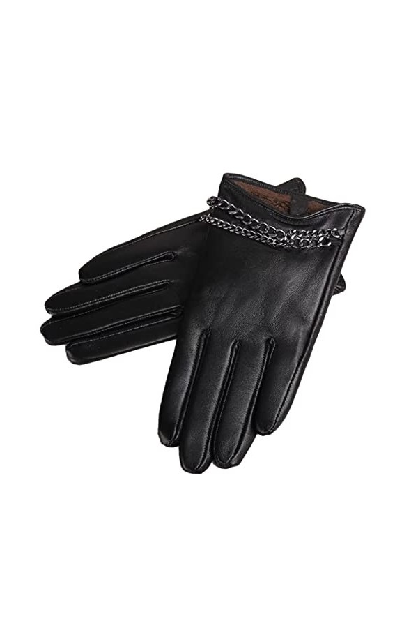 Femme Gants Gants En Cuir Véritable Pour Femmes Gants DÉcran Tactile En Peau De Mouton Chaud DHiver Mitaines Noires Noir L