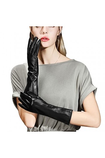 HUDJX Gants en Cuir véritable à écran Tactile pour Femmes Polaire Chaud et Coupe-Vent Gants Longs fête Gants de soirée Mitain
