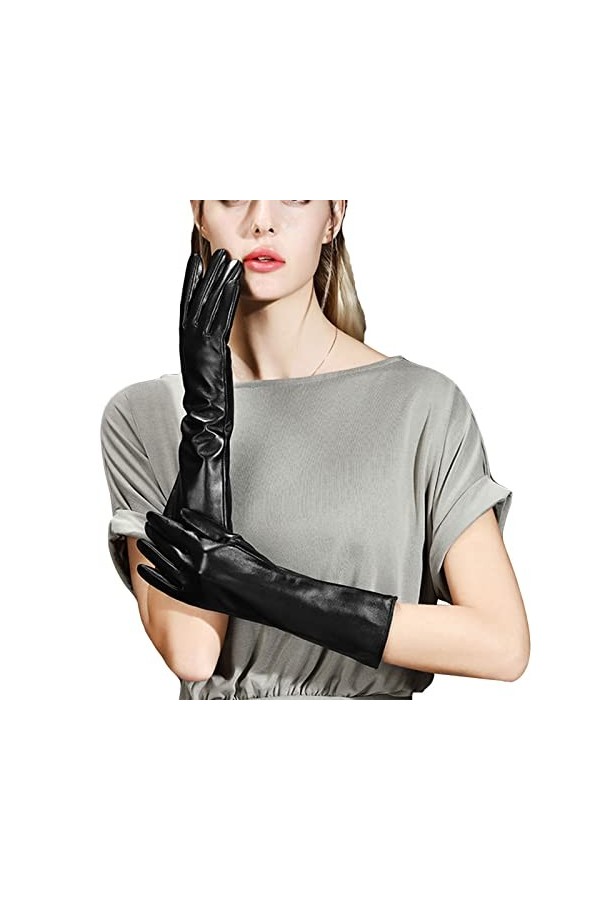 HUDJX Gants en Cuir véritable à écran Tactile pour Femmes Polaire Chaud et Coupe-Vent Gants Longs fête Gants de soirée Mitain