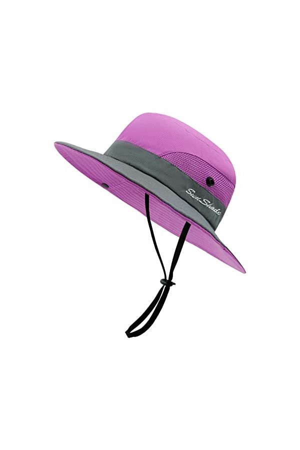 SEYUFN Chapeau Femme Soleil Outdoor Summer Protection UV Chapeau De Brousse&nbsp;Queue De Cheval en Maille à Large Bord pour La Ra