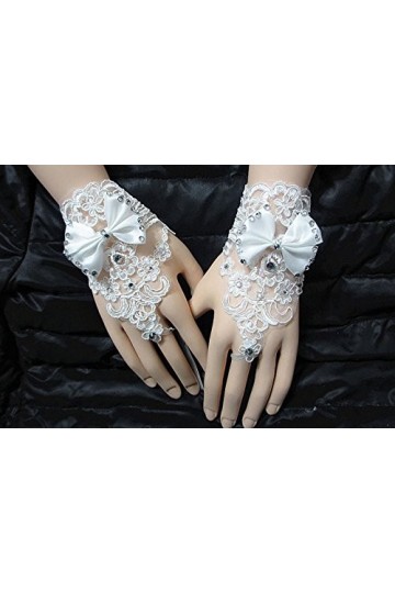 Roytil Strass Dentelle Brides Mariage Floral Bowknot Fingerless Gants Courts Gants Mitaines Femmes Color : White, Size : One