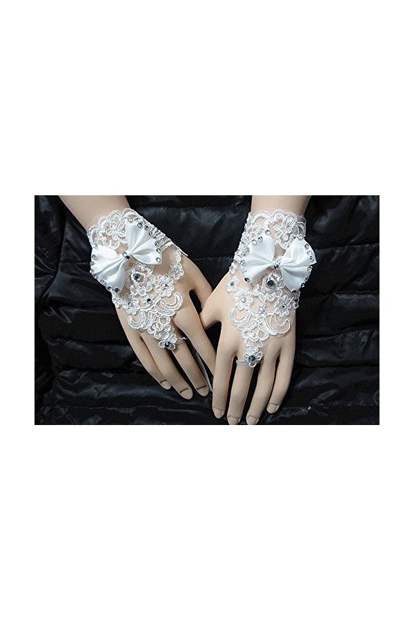 Roytil Strass Dentelle Brides Mariage Floral Bowknot Fingerless Gants Courts Gants Mitaines Femmes Color : White, Size : One