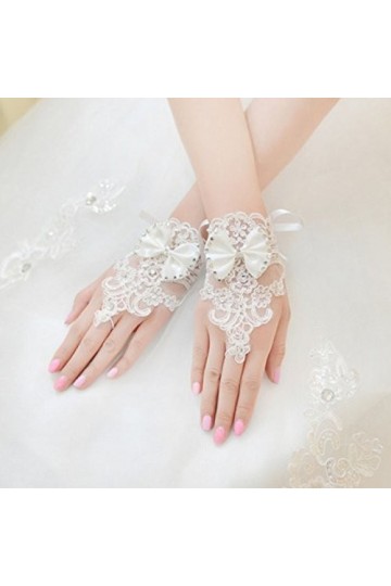 Roytil Strass Dentelle Brides Mariage Floral Bowknot Fingerless Gants Courts Gants Mitaines Femmes Color : White, Size : One