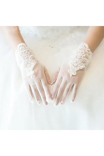 Trjgtas Gants Blancs Femmes Dentelle mariée Courte Main Gants Doigt Gants de Mariage mariée Accessoires de Mariage Gants de m
