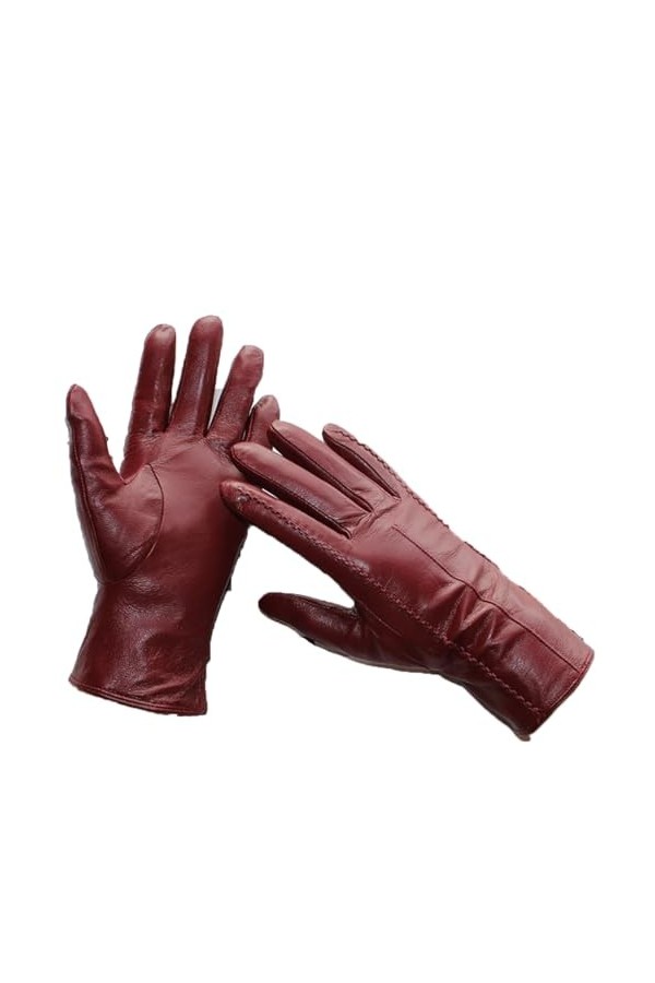 Dcvmvmn Gants en cuir de couleur pour femme avec doublure en polaire pour lautomne et lhiver, bordeaux, 8 1/2