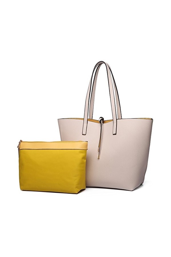 Miss Lulu Sac Porté Main Bandoulière Femme Double Face en PU Cuir Cabas Set de 2,Noir,Taille unique