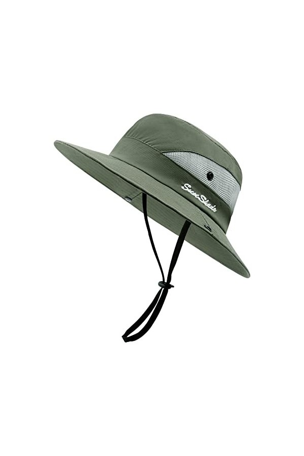 SEYUFN Chapeau Femme Soleil Outdoor Summer Protection UV Chapeau De Brousse&nbsp;Queue De Cheval en Maille à Large Bord pour La Ra