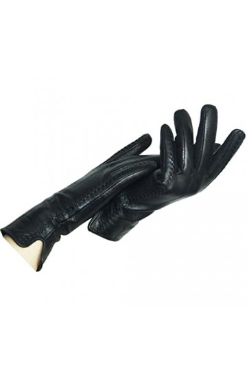 Gants en cuir épais noir pour femme - Gants en cuir véritable - Pour lhiver et lautomne