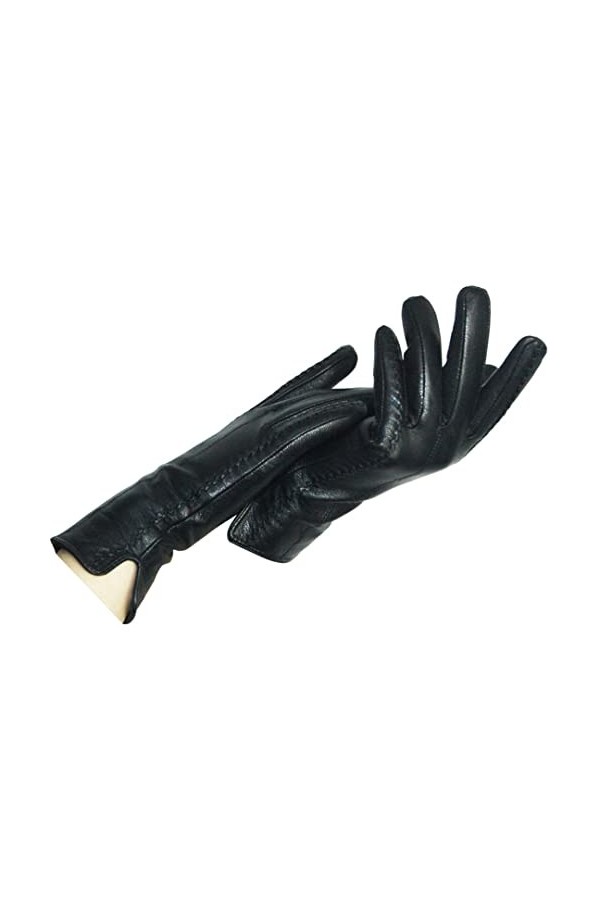 Gants en cuir épais noir pour femme - Gants en cuir véritable - Pour lhiver et lautomne