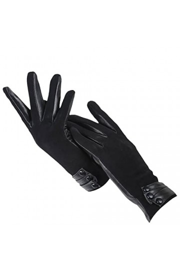 Gants courts en cuir pour femmes, gants pour femmes, gants dhiver en cuir mat noir, Noir , M