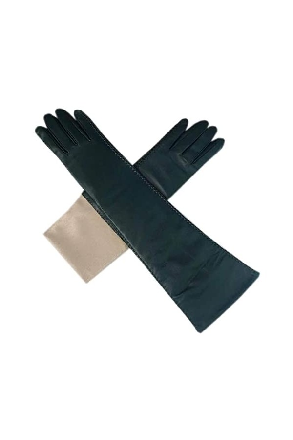 Gants dhiver à manches longues en peau de mouton pour femme - Gants dhiver chauds et épais - Noir