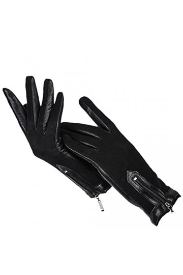 Gants courts en cuir à fermeture éclair pour femmes, gants dhiver pour femmes, gants en cuir noir mat, Noir , M