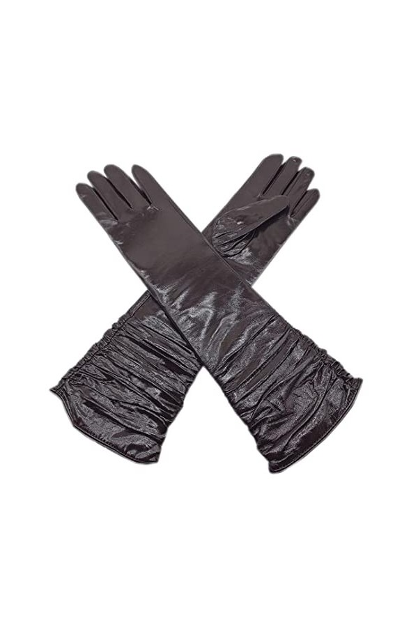 Gants longs en peau de mouton pour femme - 45 cm - Cuir verni brillant - Gants dhiver chauds