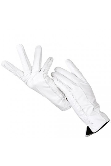Gants en cuir blanc pour femme Gants courts confortables Doublure chaude, blanc, M