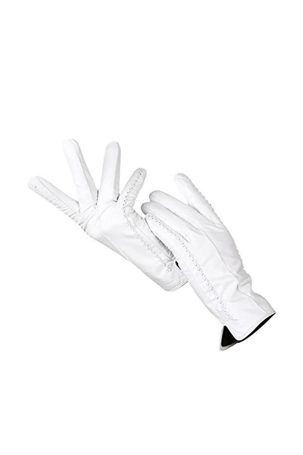 Gants en cuir blanc pour femme Gants courts confortables Doublure chaude, blanc, M
