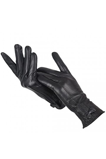 Gants dhiver en cuir, petits papillons, gants en cuir pour femmes, gants noirs pour femmes, Noir , XL
