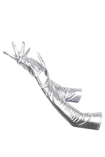 Gants longs en cuir pour femme - Gants en cuir avec revêtement coloré - Gants de performance en acier, Argenté., taille uniqu