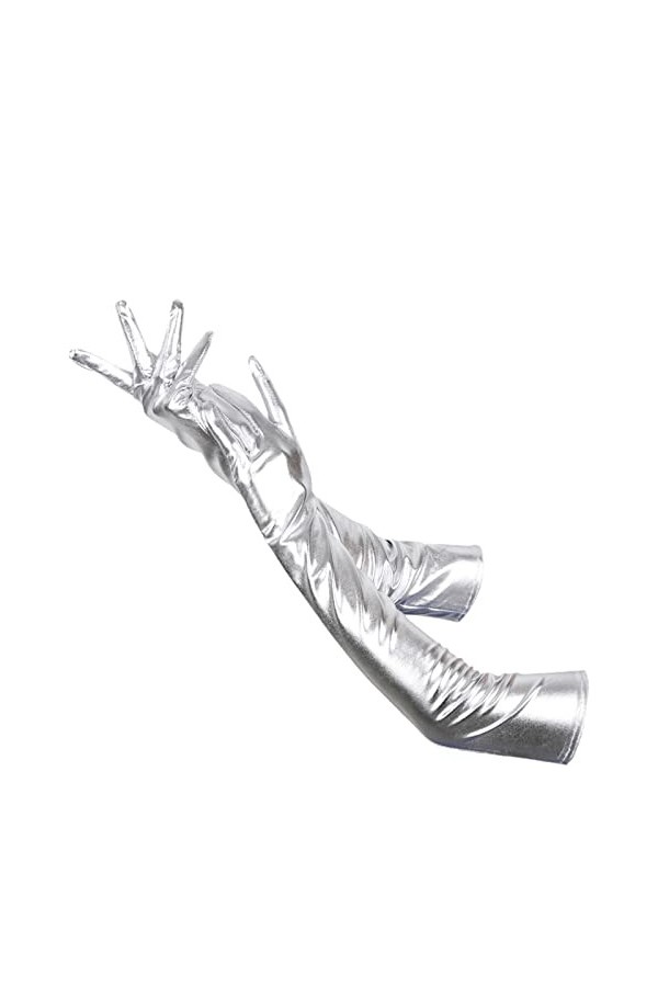 Gants longs en cuir pour femme - Gants en cuir avec revêtement coloré - Gants de performance en acier, Argenté., taille uniqu