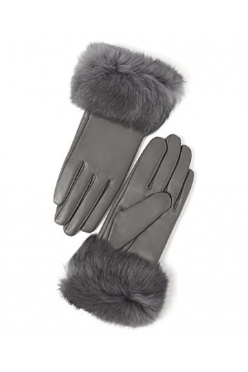 YISEVEN Gants en Cuir Peau de Mouton Véritable Femme Nouveau Hiver Écran Tactile Chaud Lapin Fourrure Laine Doublée Elégante 