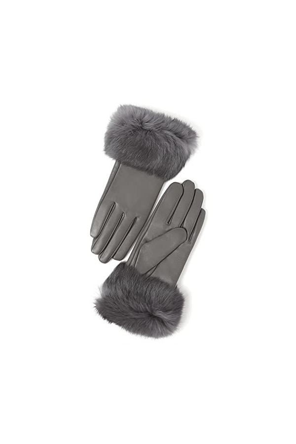 YISEVEN Gants en Cuir Peau de Mouton Véritable Femme Nouveau Hiver Écran Tactile Chaud Lapin Fourrure Laine Doublée Elégante 