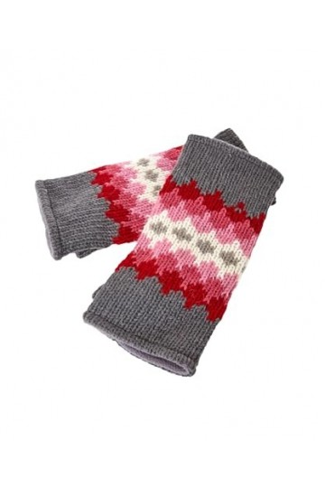 Joe Browns Sustainable Knitted Fairisle Print Fingerless Mittens Gants pour Temps Froid, Pink Multi, Taille Unique Lot de 2 