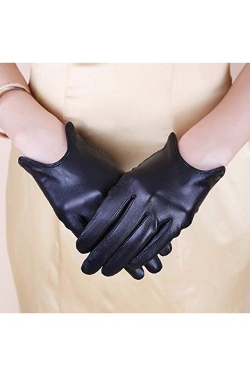Raelf Gants en Cuir pour Femmes Gant en Cuir Mince en Cuir de chèvre Simple Petit Dos Nu Conduite À Vélo Écran Tactile Écran 