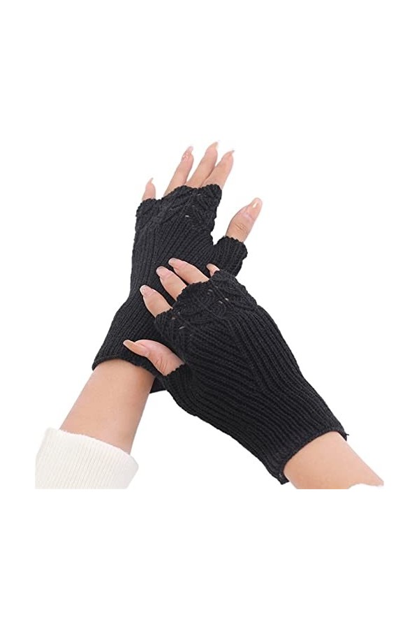 INGVY Gants dhiver semi-moufles en hiver doux et chaud en laine tricotée protège-bras gants courts doux et chauds gants de t