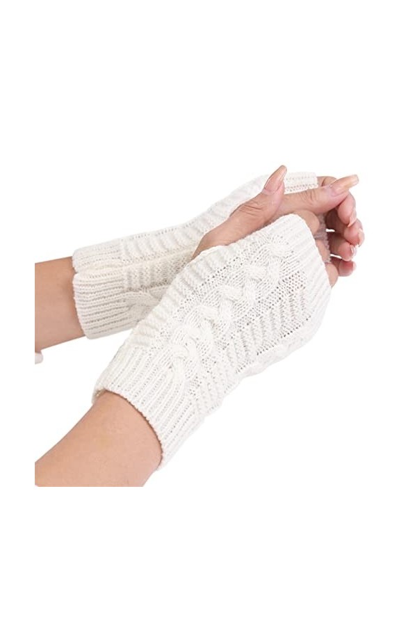 INGVY Gants dhiver semi-moufles en hiver doux et chaud en laine tricotée protège-bras gants courts doux et chauds gants de t