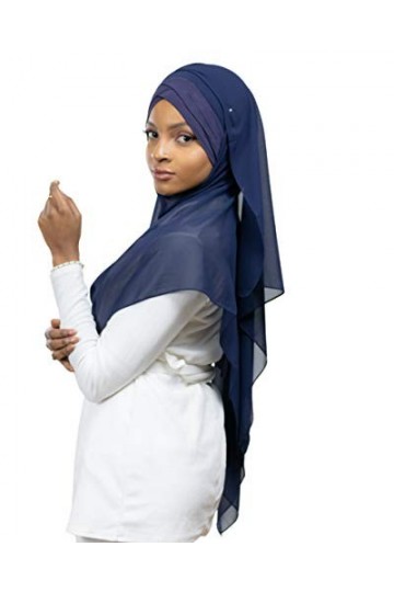 Hijab Foulard à Enfiler avec bonnet intégré pour femme musulmane voilée châle islamique voile enfilable Blanc 