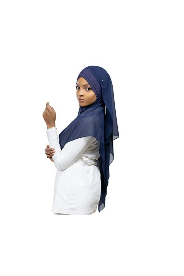 Hijab Foulard à Enfiler avec bonnet intégré pour femme musulmane voilée châle islamique voile enfilable Blanc 
